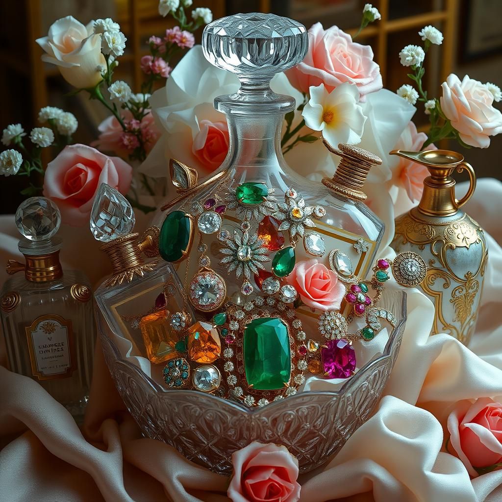Jewels and Perfume in Antique Decanter