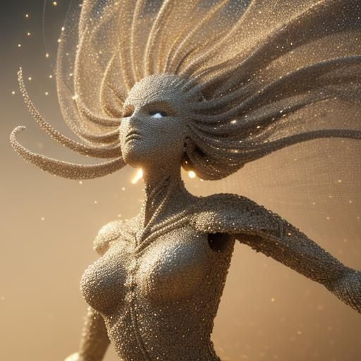 Dust Figure in Golden Light: Hyper-Realistic Digital Art