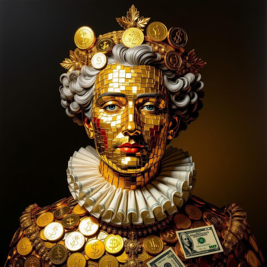 Allegorical Portrait of Wealth Crafted from Currency