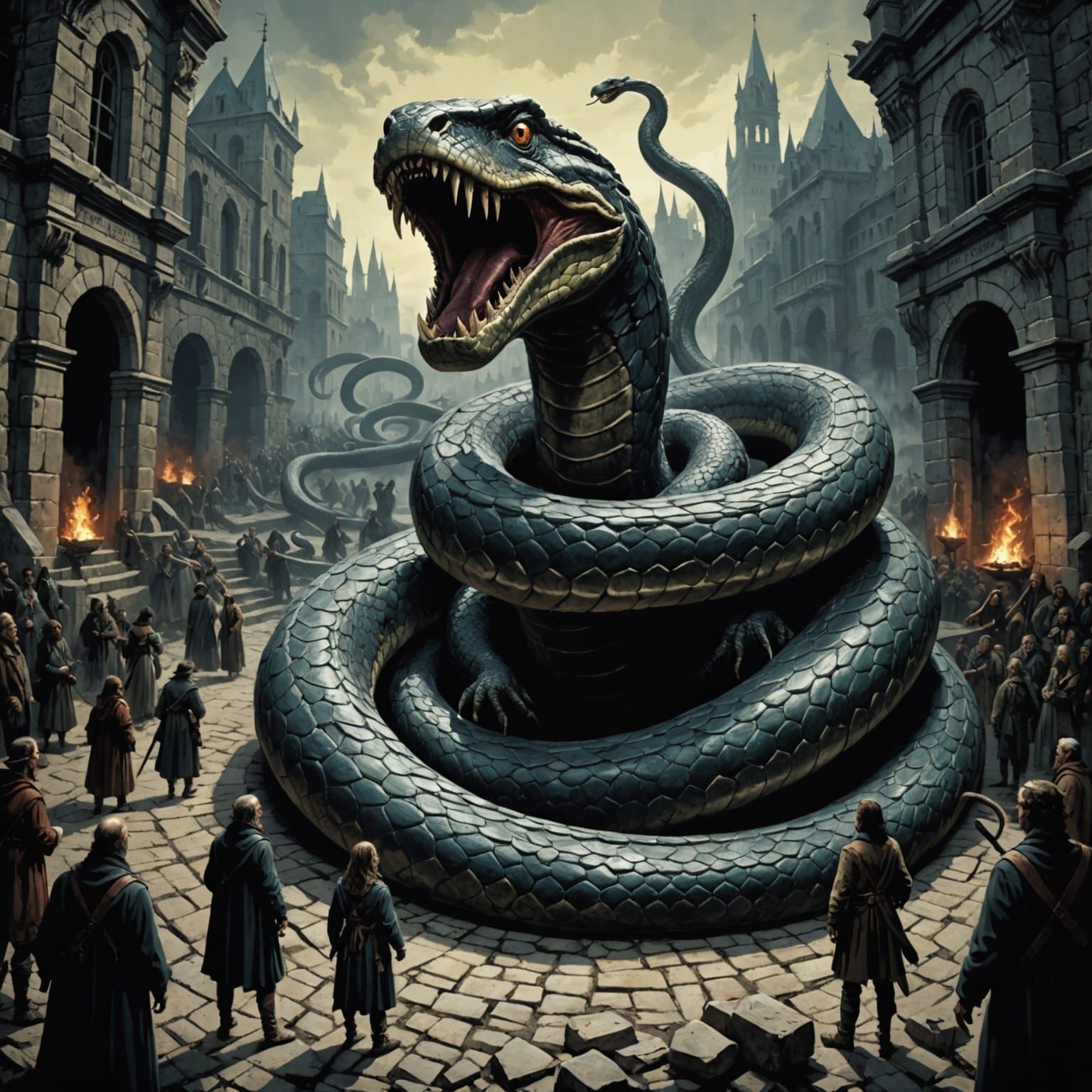 Giant Snake Turning People to Stone, Sinister Art