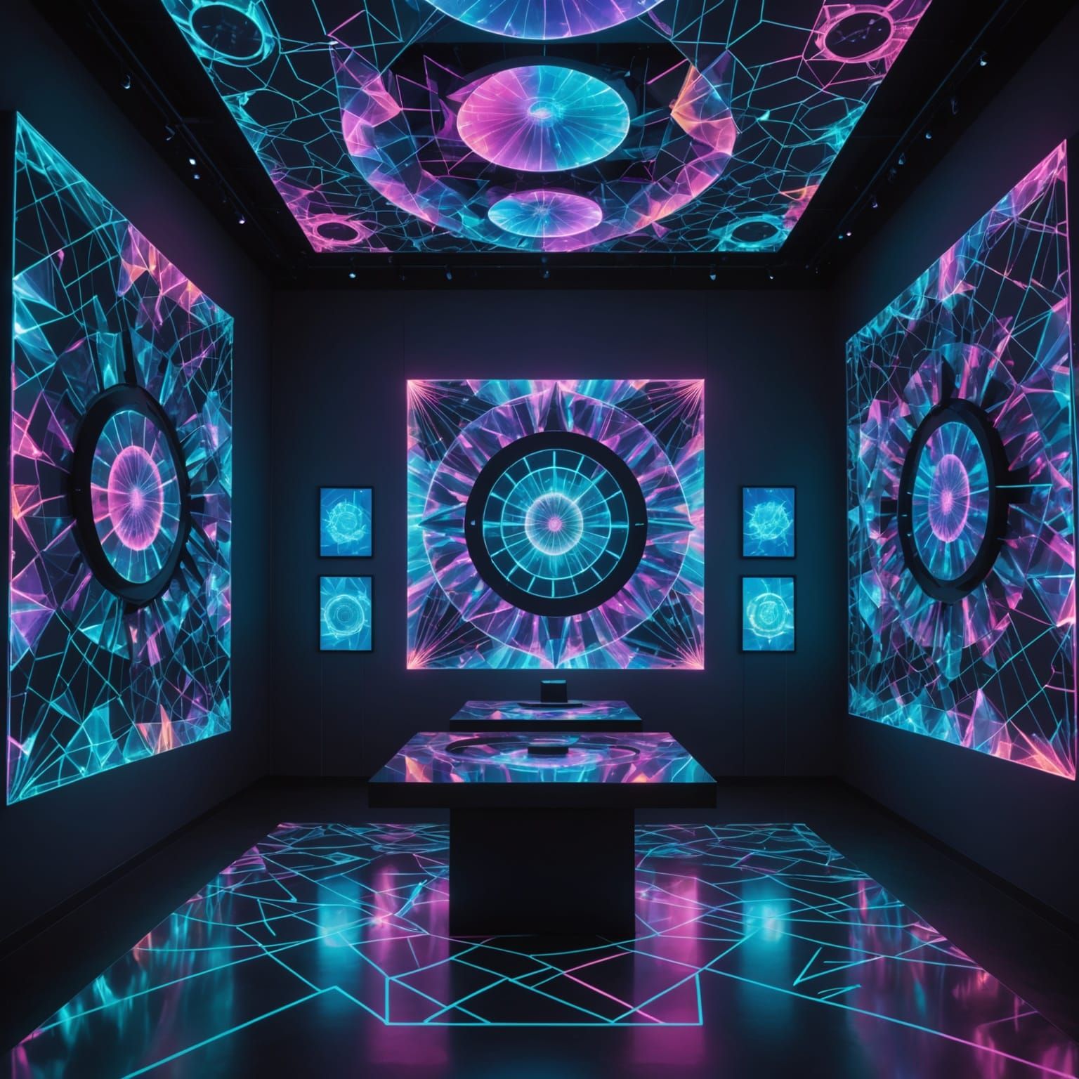 Futuristic Holographic Art Installation in Modern Gallery Sp...
