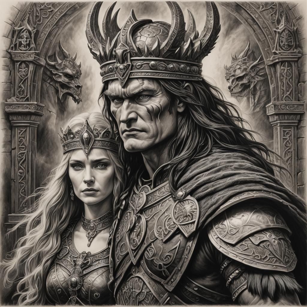 Conan and Queen Valeria: Hyperdetailed Charcoal Drawing