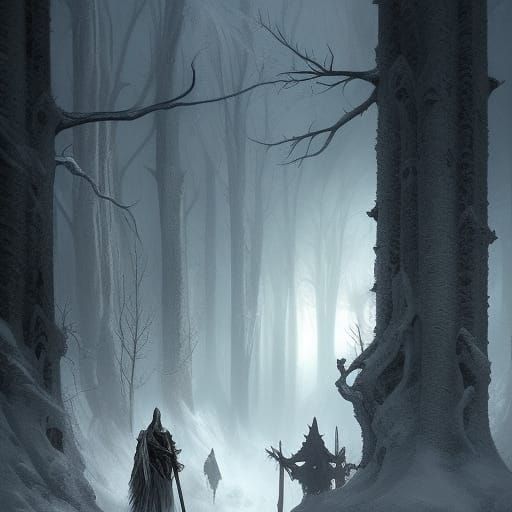 Demonic Knight in Dark Forest, Gothic Art