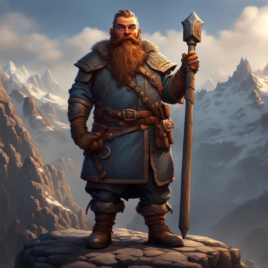 Young Dwarf Cleric with War Hammer in Dark Fantasy Style