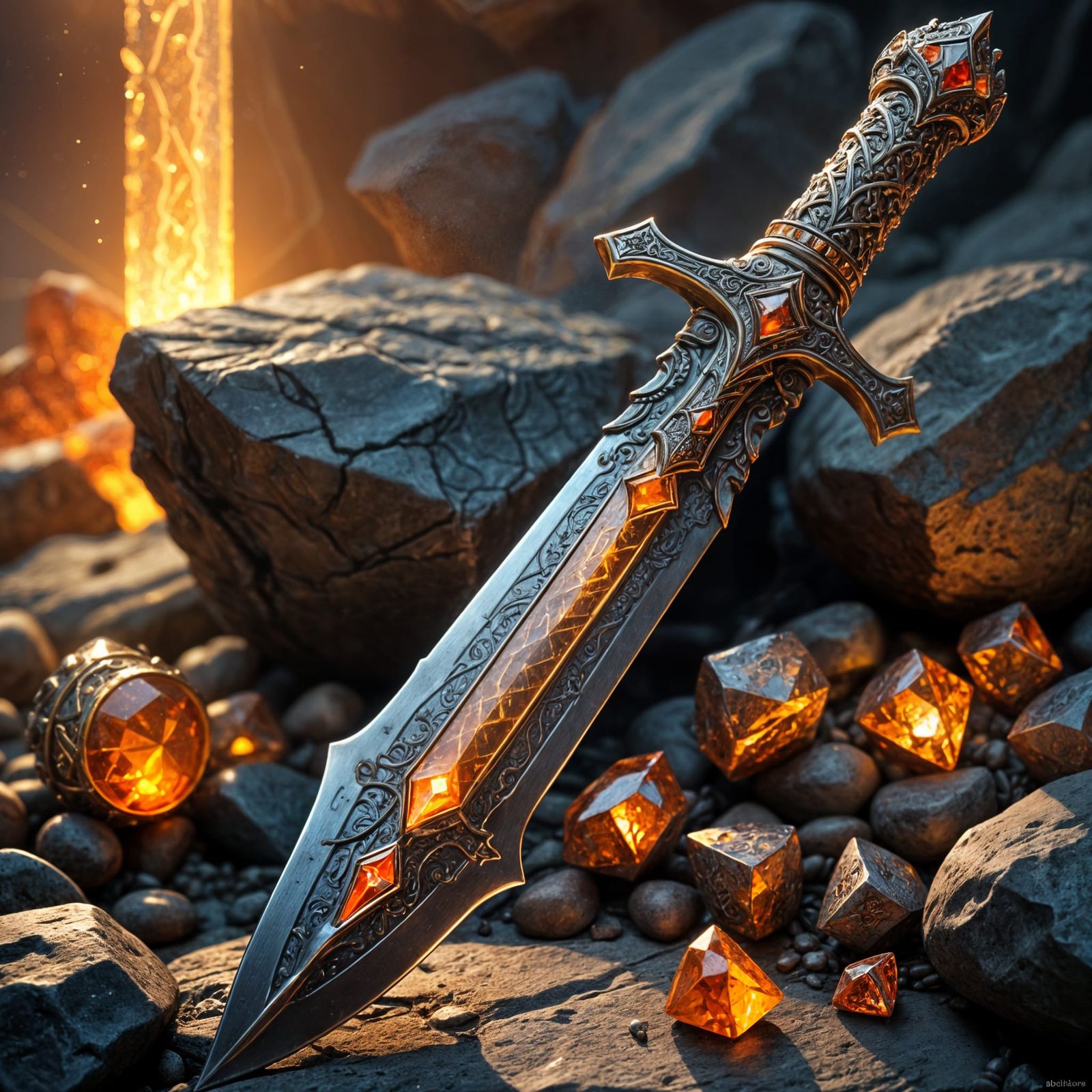 Glowing Dagger in Ancient Rock