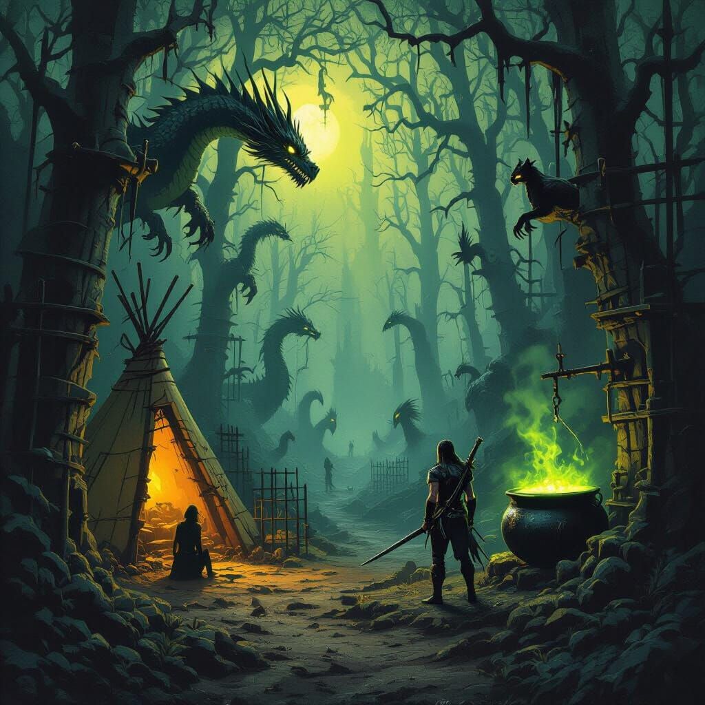 Ominous Forest Prison with Mythical Creatures