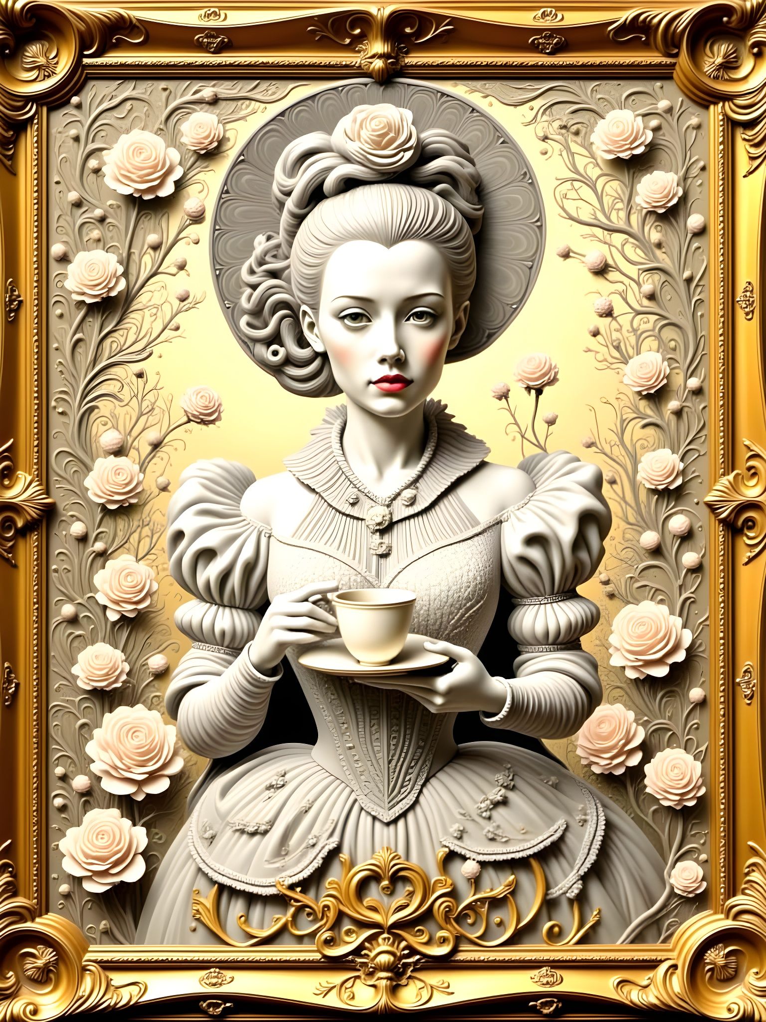 Rococo Garden Scene With Sculpted Teacup