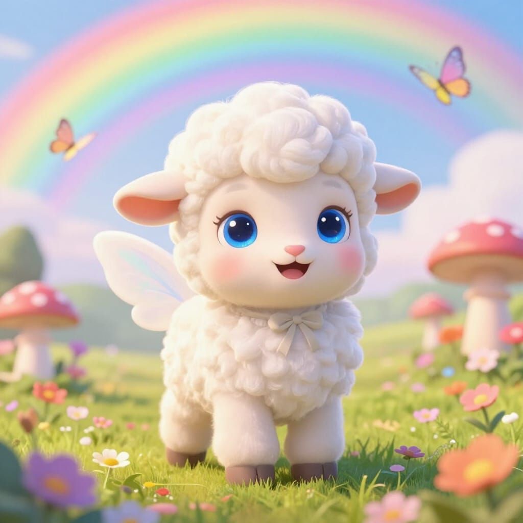 Charming Fairytale Lamb in Children's Animation Style