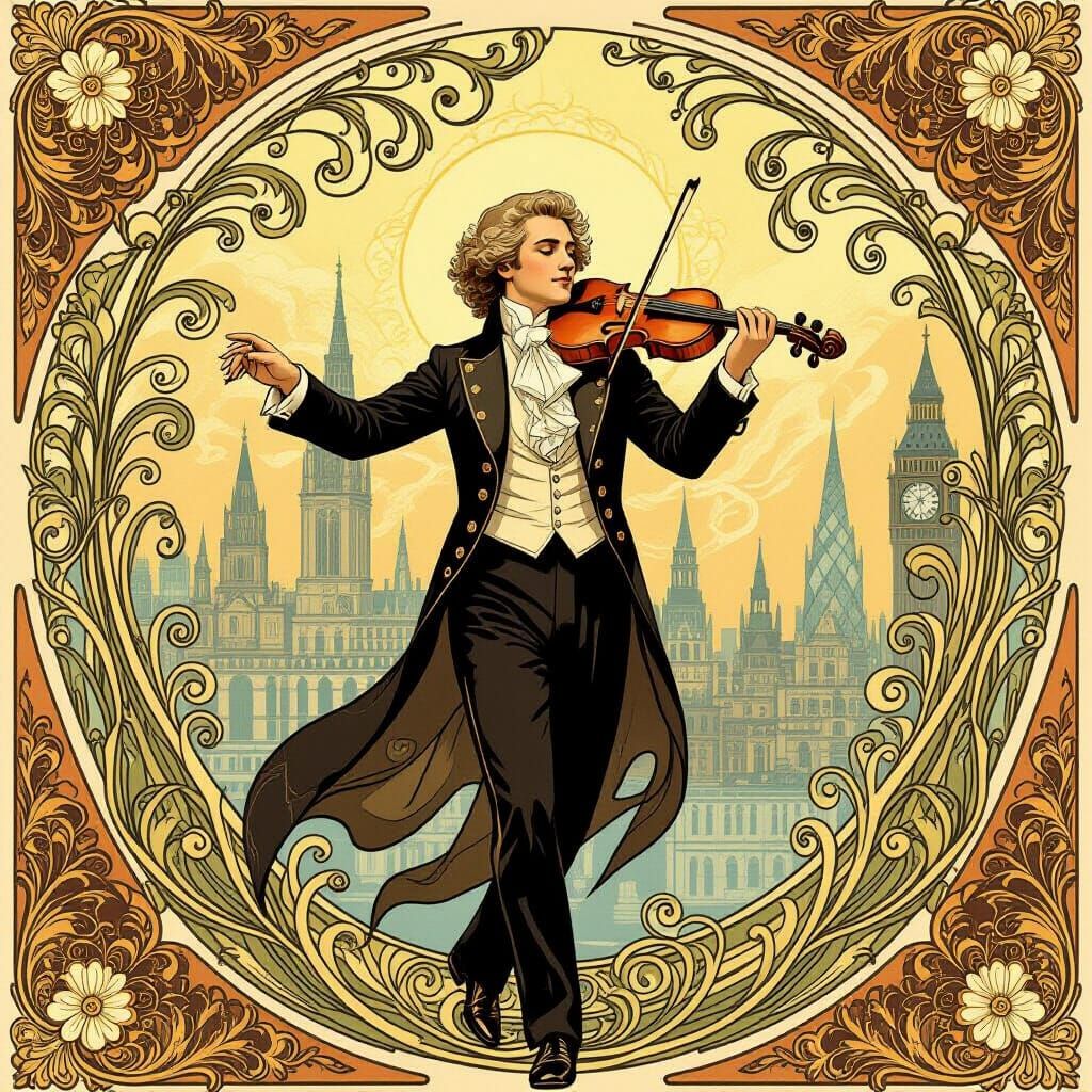 Art Nouveau Mozart Conducts London in Golden Light
