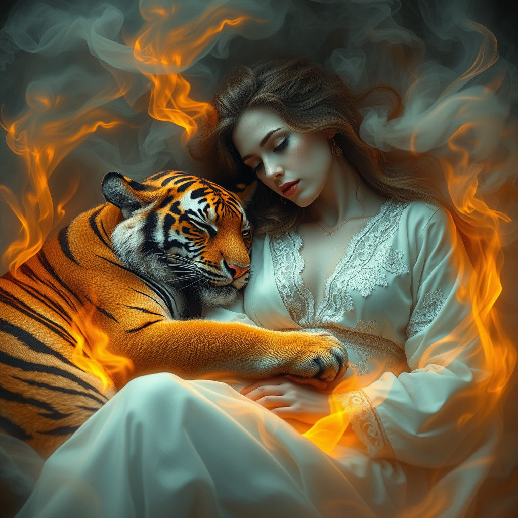 Ethereal Tiger Dreamscape in Surrealist Style