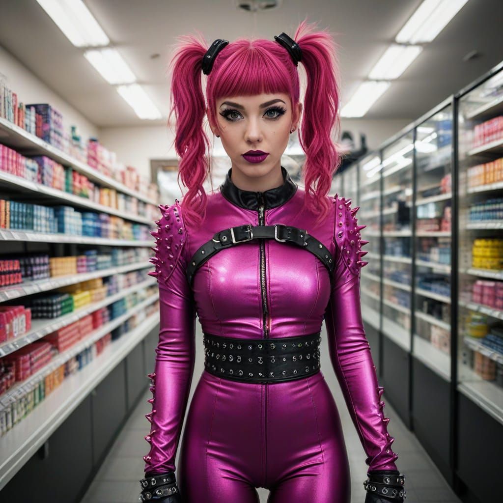 Vibrant Irish Goth Girl in Neon Pink Catsuit
