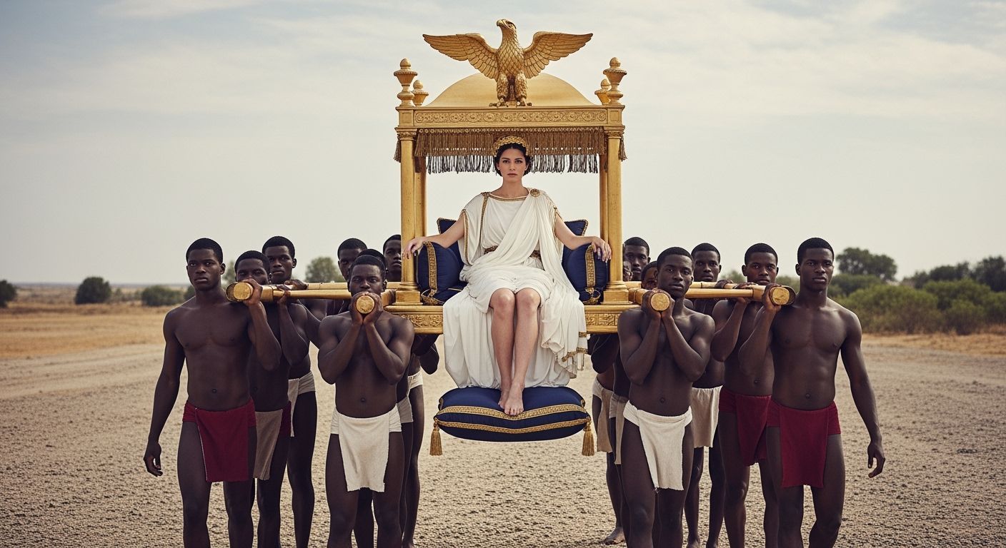 Regal Roman Empress on Imperial Litter Throne