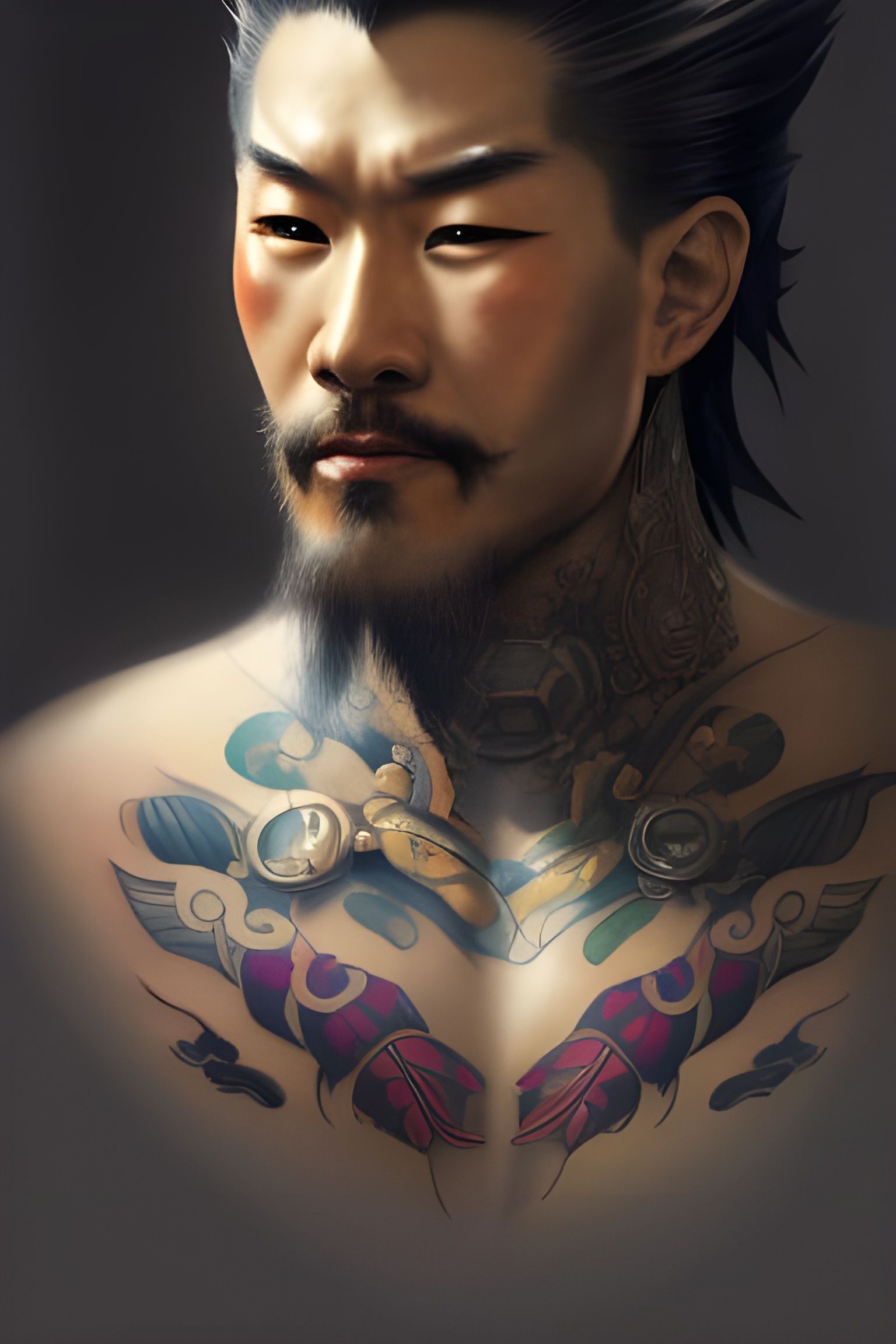 Tattooed Pirate Warrior Portrait in Ethereal Style