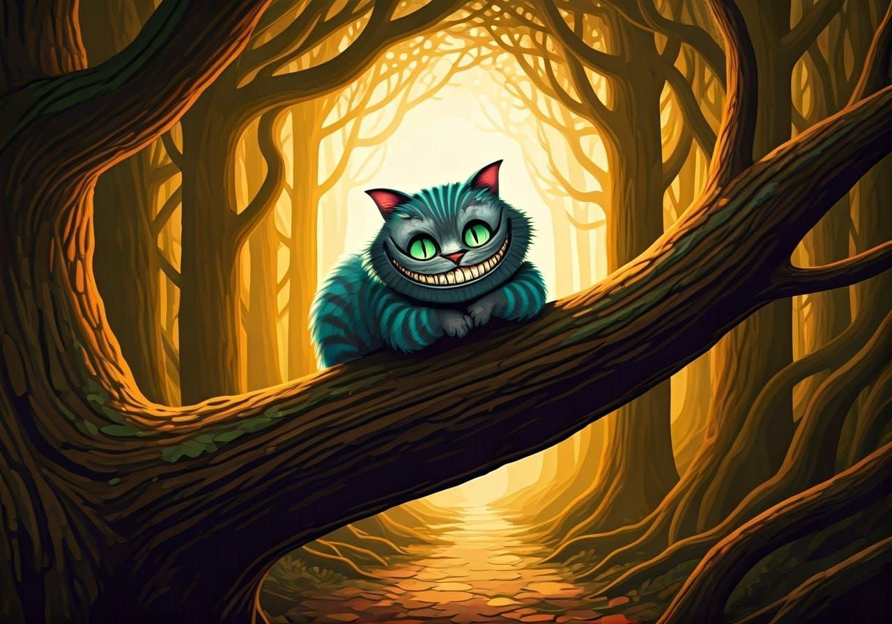 Whimsical Cheshire Cat in Enchanted Forest