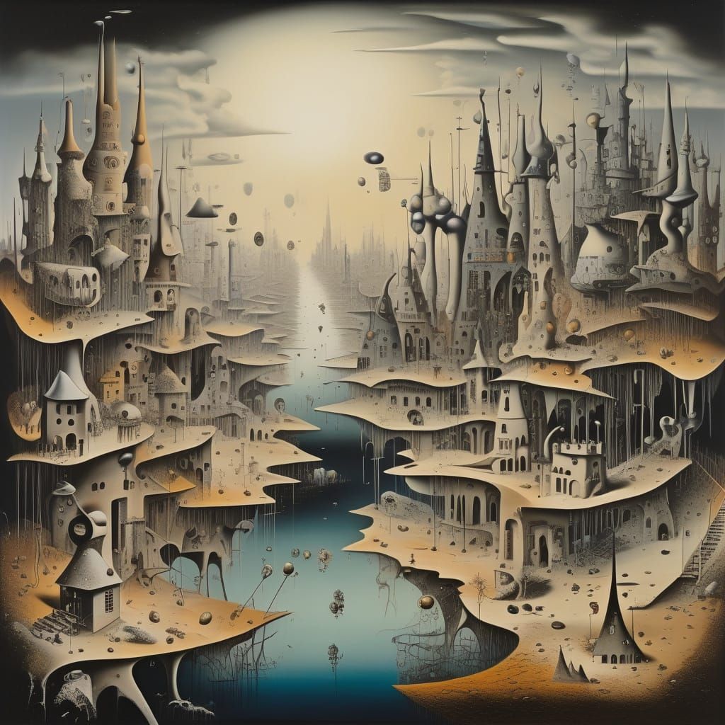 Mystical City Landscape in Surrealist Style