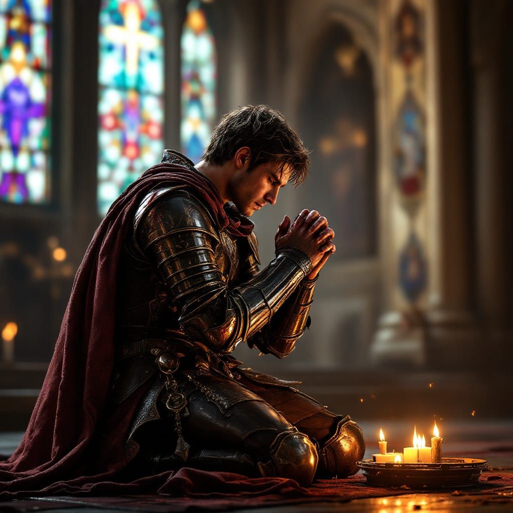 Paladin's Prayer in a Cathedral: Fantasy Artwork