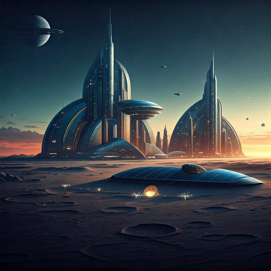 Futuristic Lunar Cityscape in Syd Mead Style