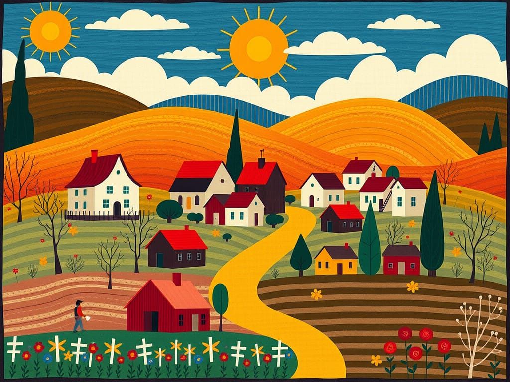 Village Quilt in Art Nouveau Style