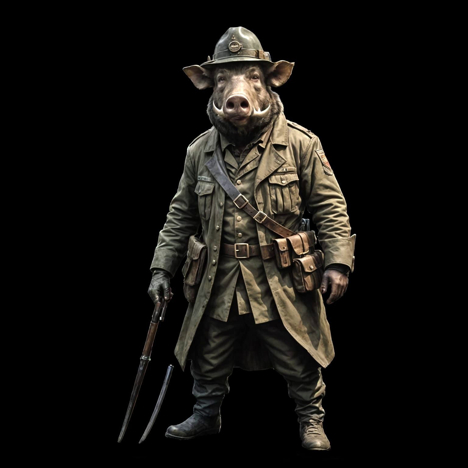 Wild Boar Drill Sergeant in Gritty Military Camp