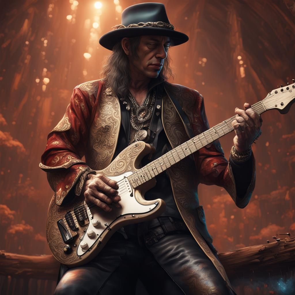 Stevie Ray Vaughn Guitar Portrait in Detailed Matte Style