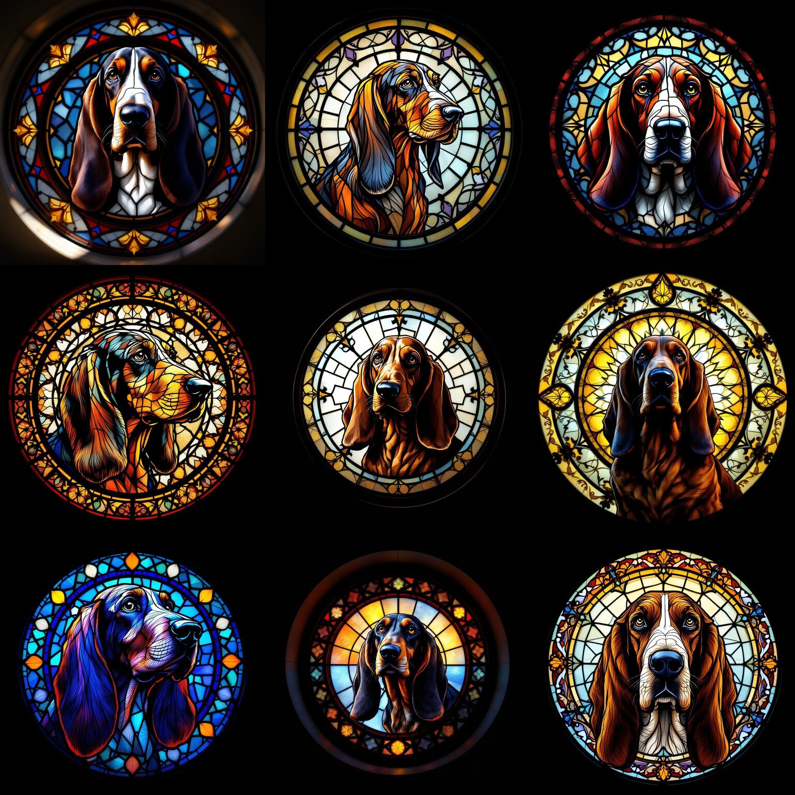 Stained Glass Basset Hound in a Cinematic Masterpiece