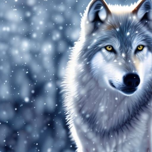 White Wolf Portrait in Falling Snow