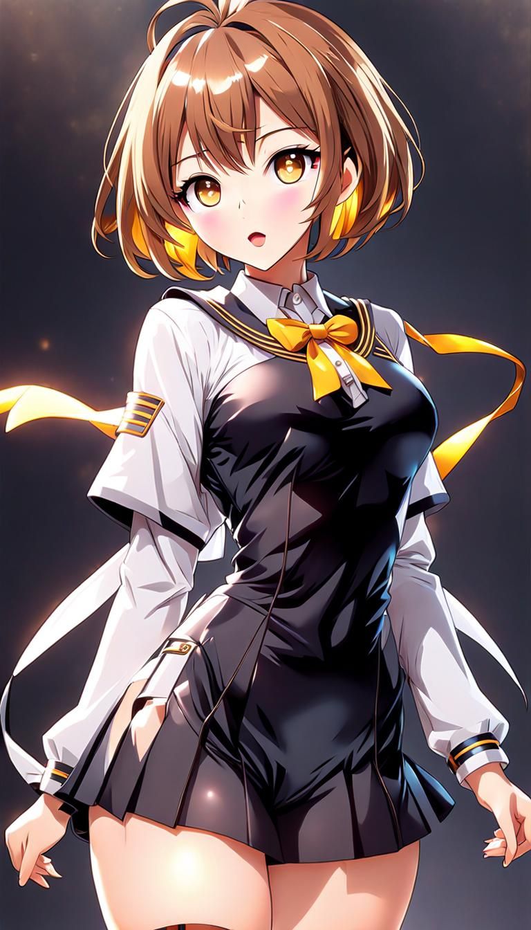 Anime Schoolgirl with Amber Eyes: Hyper-Detailed Portrait