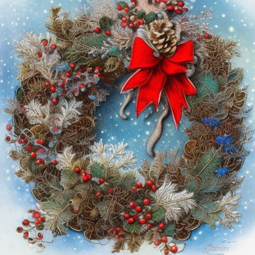 Festive Christmas Wreath with Iridescent Highlights