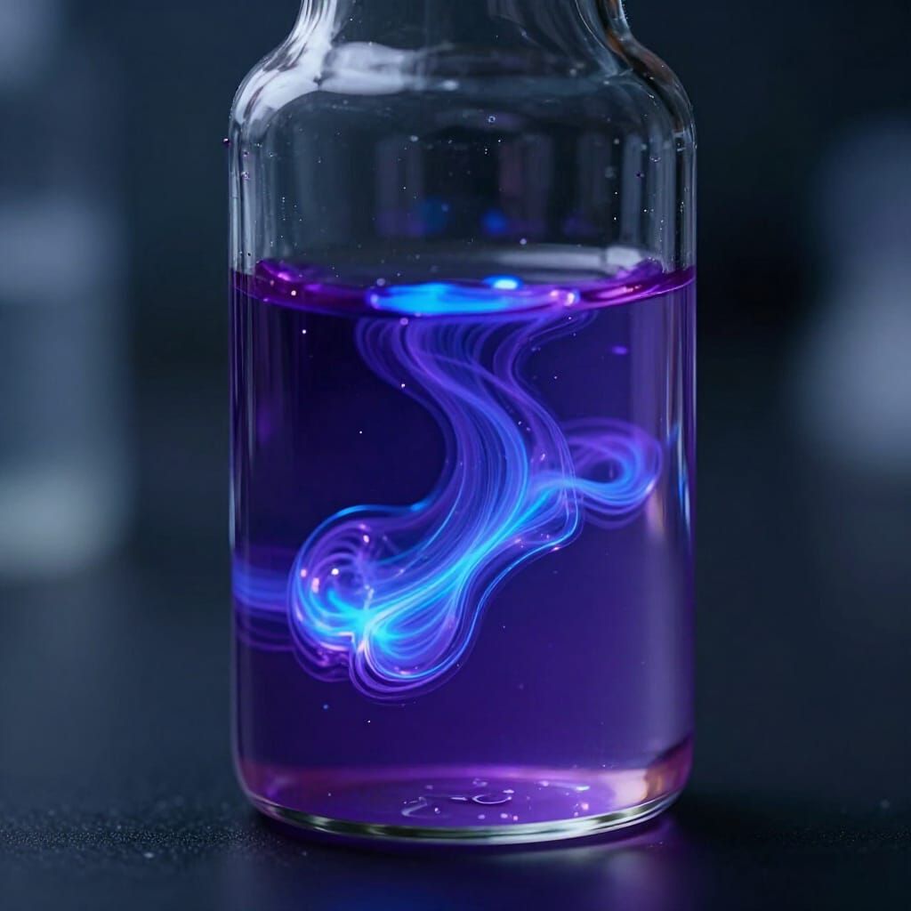Glowing Purple Liquid Tiberium in Vial, Macro Photography