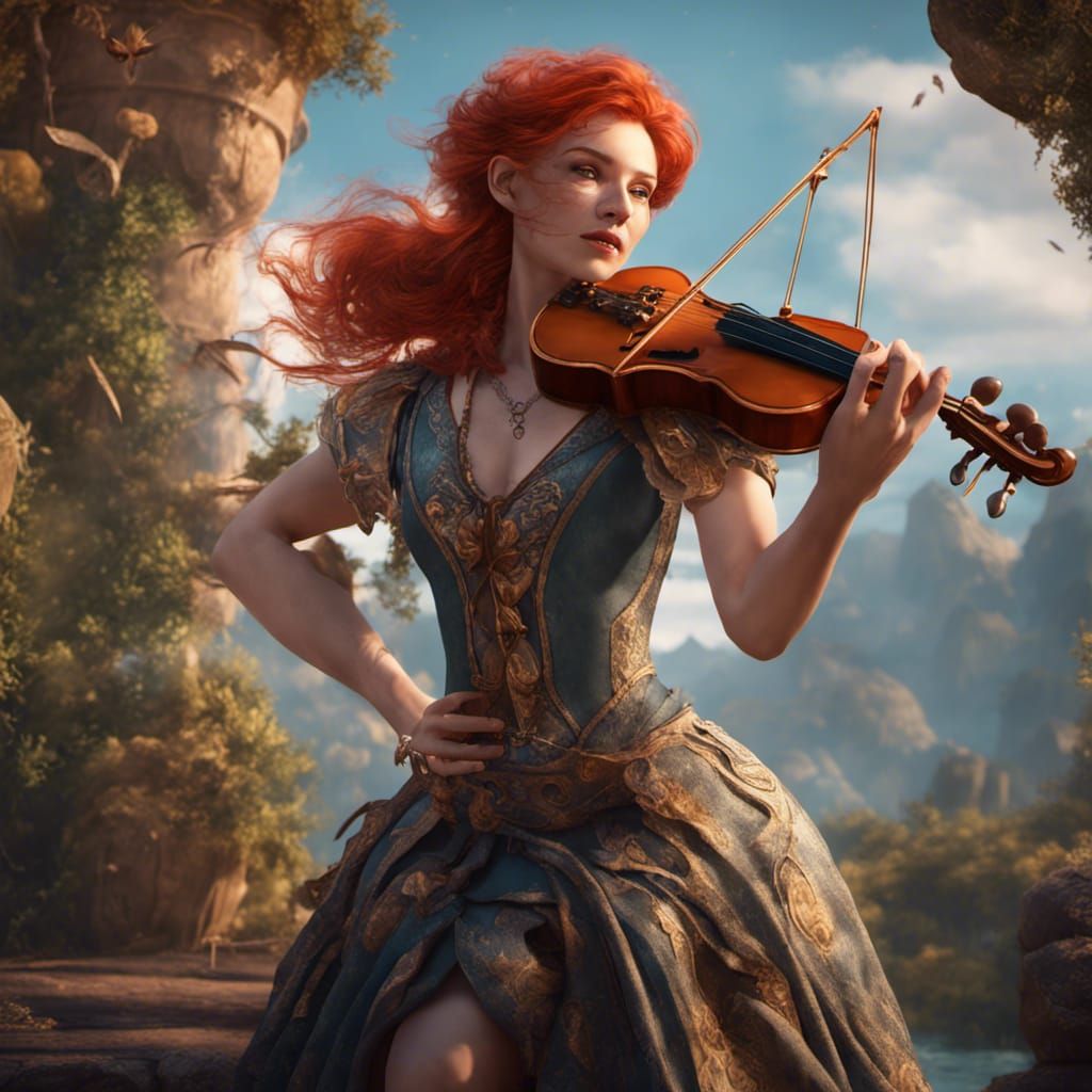 Redhead Bard with Lyre: Fantasy Concept Art