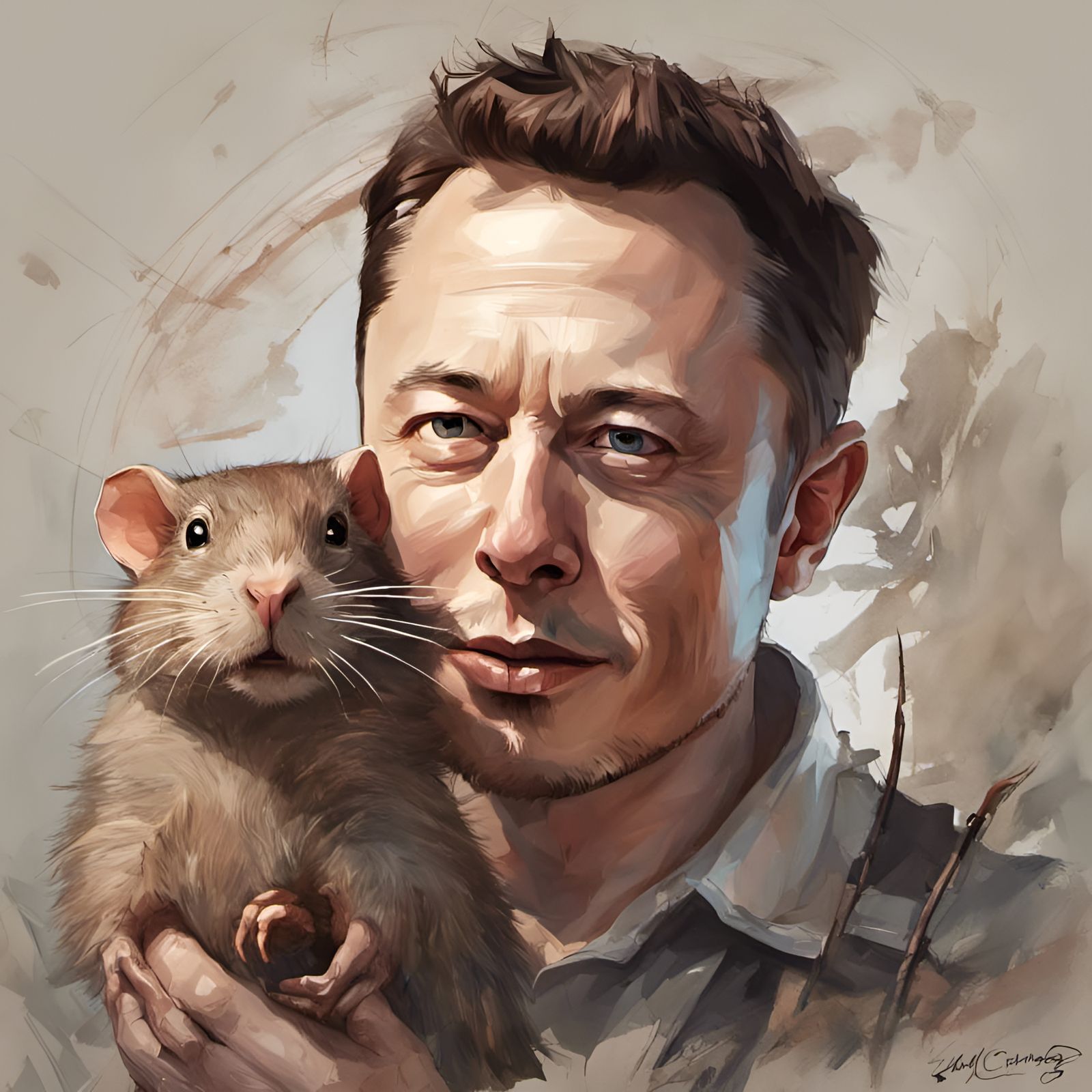 Elon Musk Holding a Muskrat Portrait
