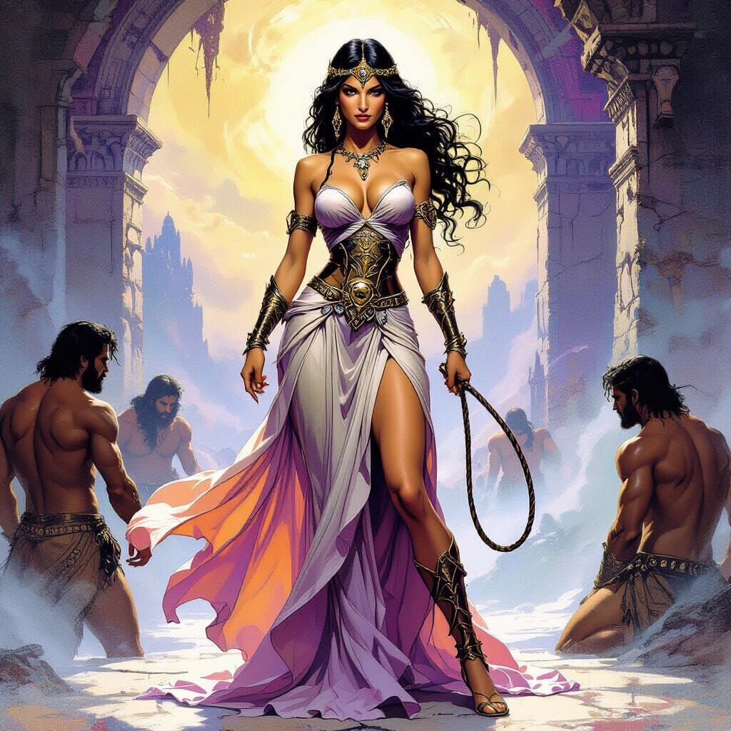 Powerful Goddess with Whip in Fantasy Art Style