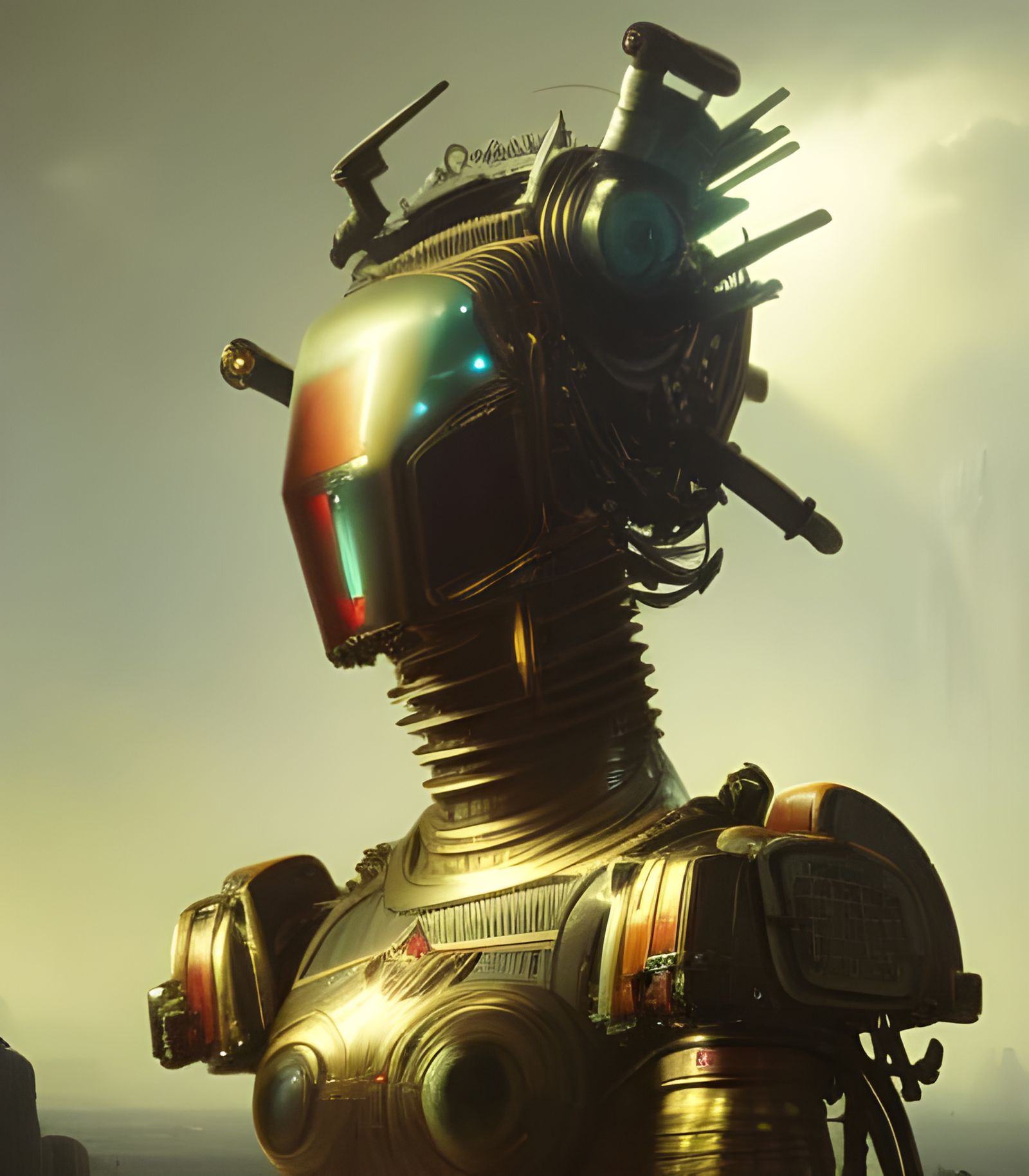 Synthwave Robot Gazing into Distance in 8K