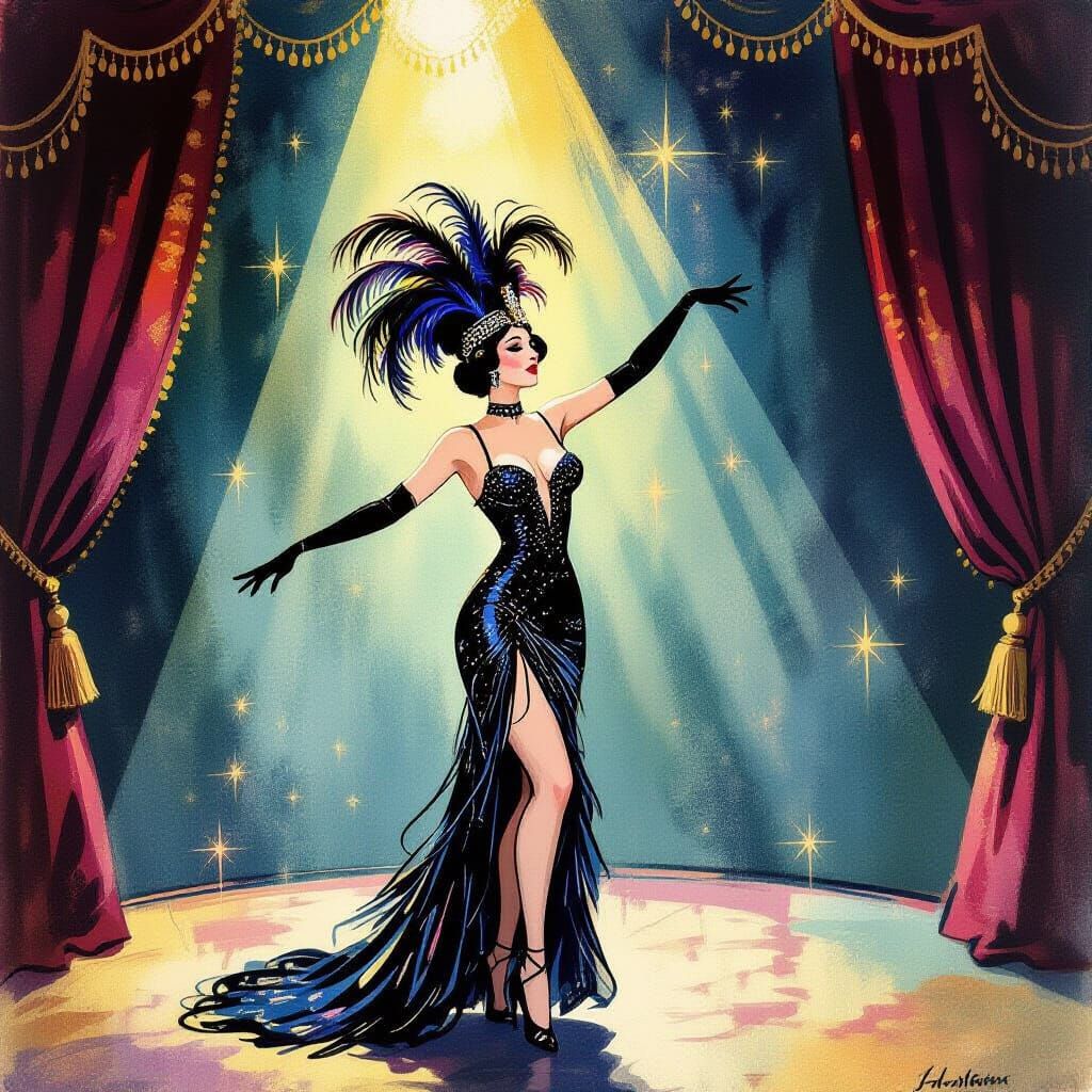 Vintage Cabaret Dancer in Toulouse-Lautrec Style