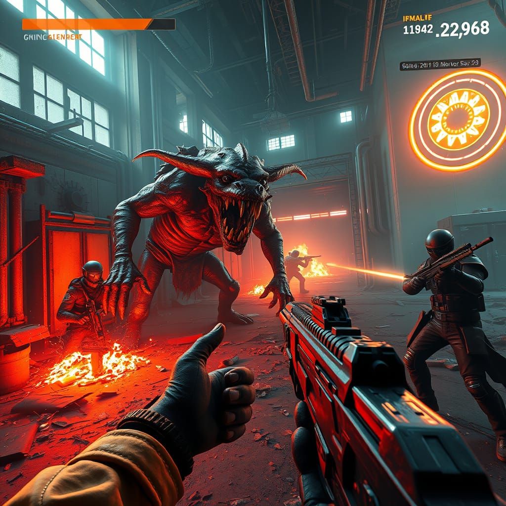 Borderlands-Style FPS Scene with Neon Accents