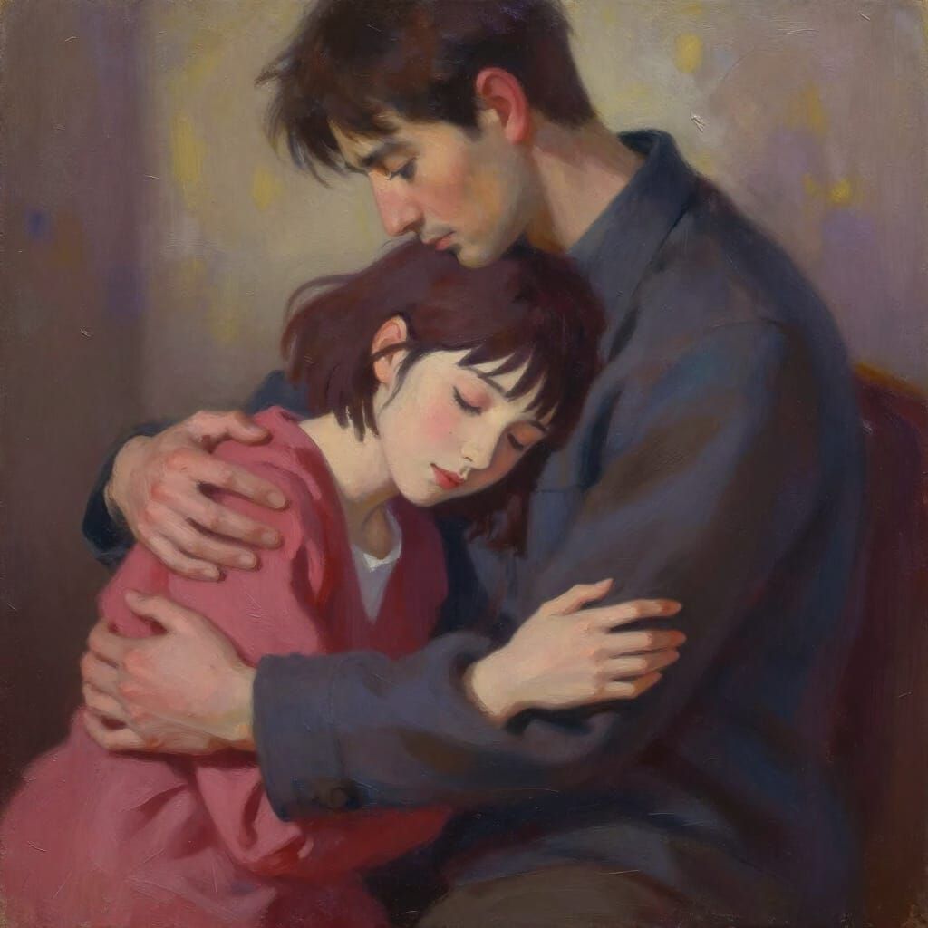 Intimate Embrace: Fine Art Oil Painting of Lovers