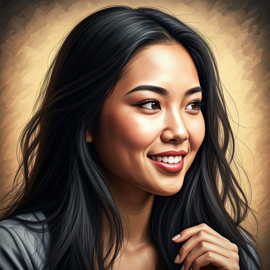 Young Woman with a Bashful Smile in a Painterly Background