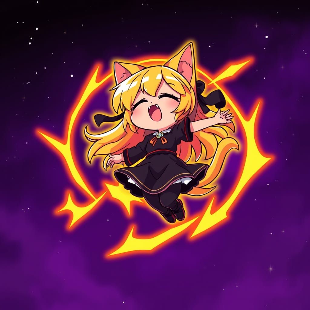 Anime Catgirl Unleashes Energy in Synthwave Style
