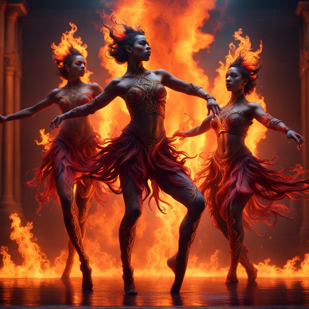 Flaming Dancers in a Fantastical Matte Painting