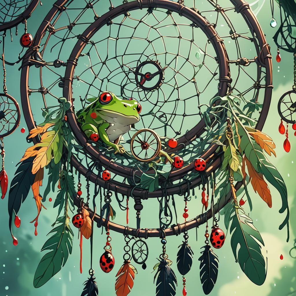 Anime Dreamcatcher with Frog and Ladybug in 2.5D