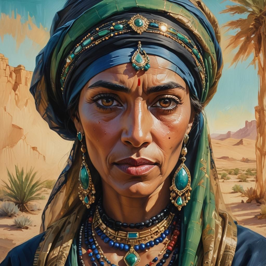 Berber Woman Portrait in Art Nouveau Oil Painting Style