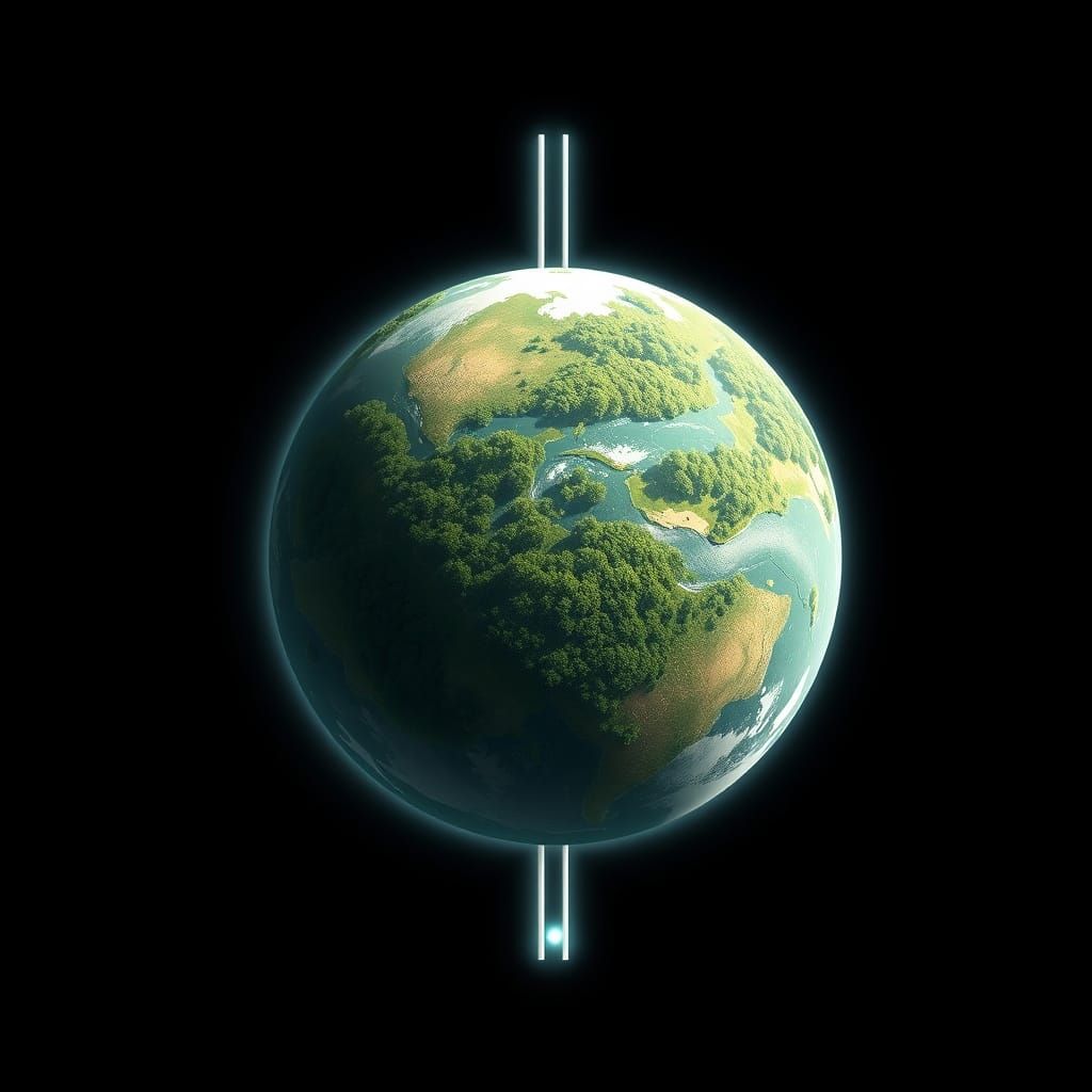 Serene Earth-Like Planet with Light Poles in Minimalist Styl...