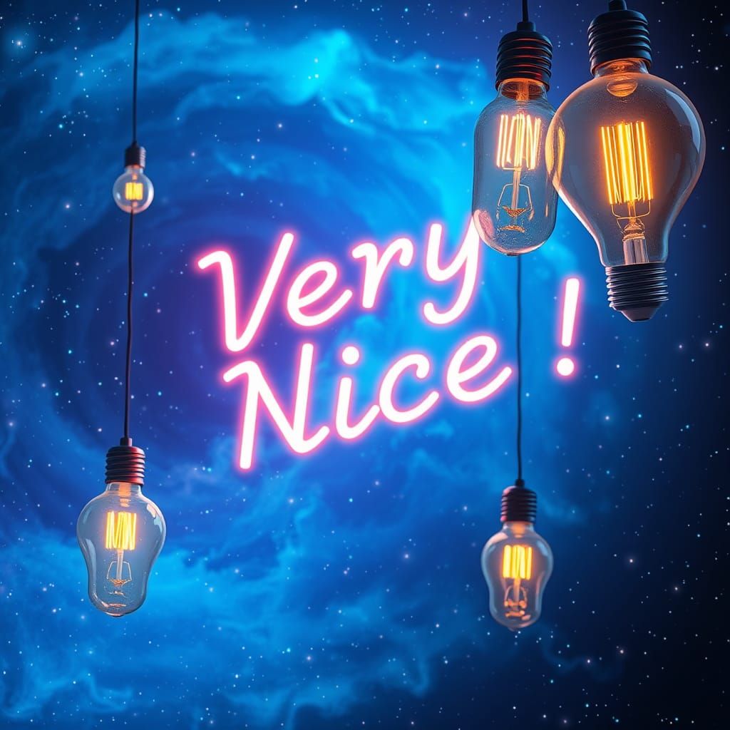 Retro-Futuristic Light Bulbs in Electric Nebula