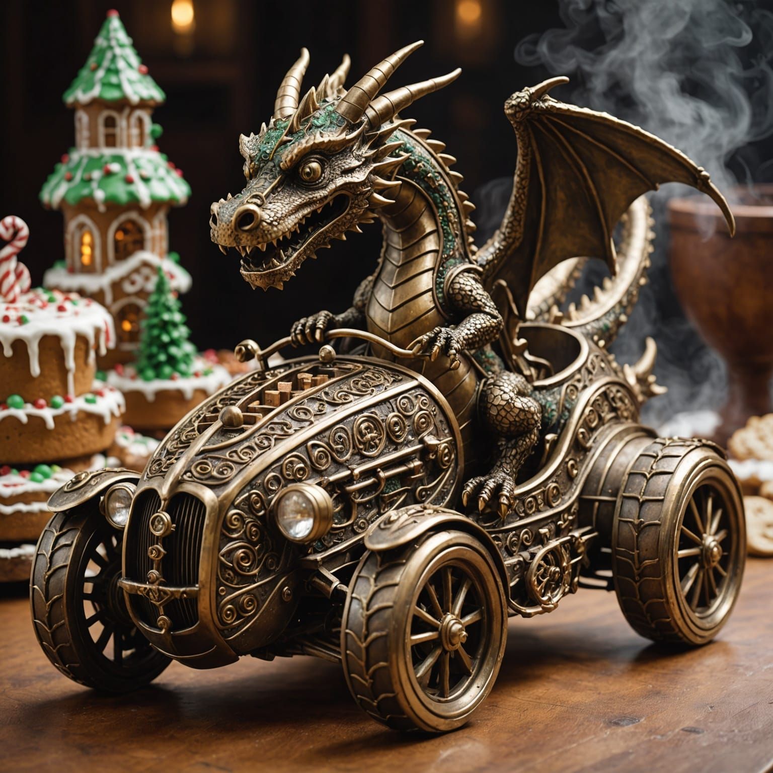 Bronze Dragon Drives Gingerbread Hotrod