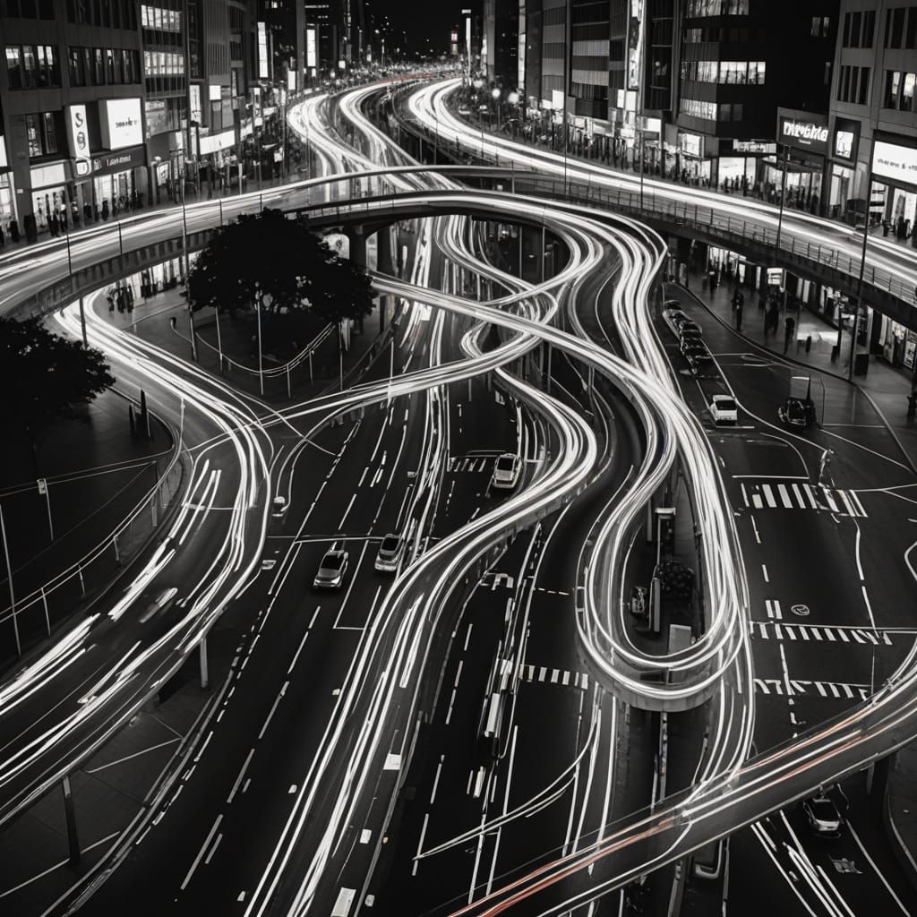 Neon City Streets at Night in Modern Abstraction