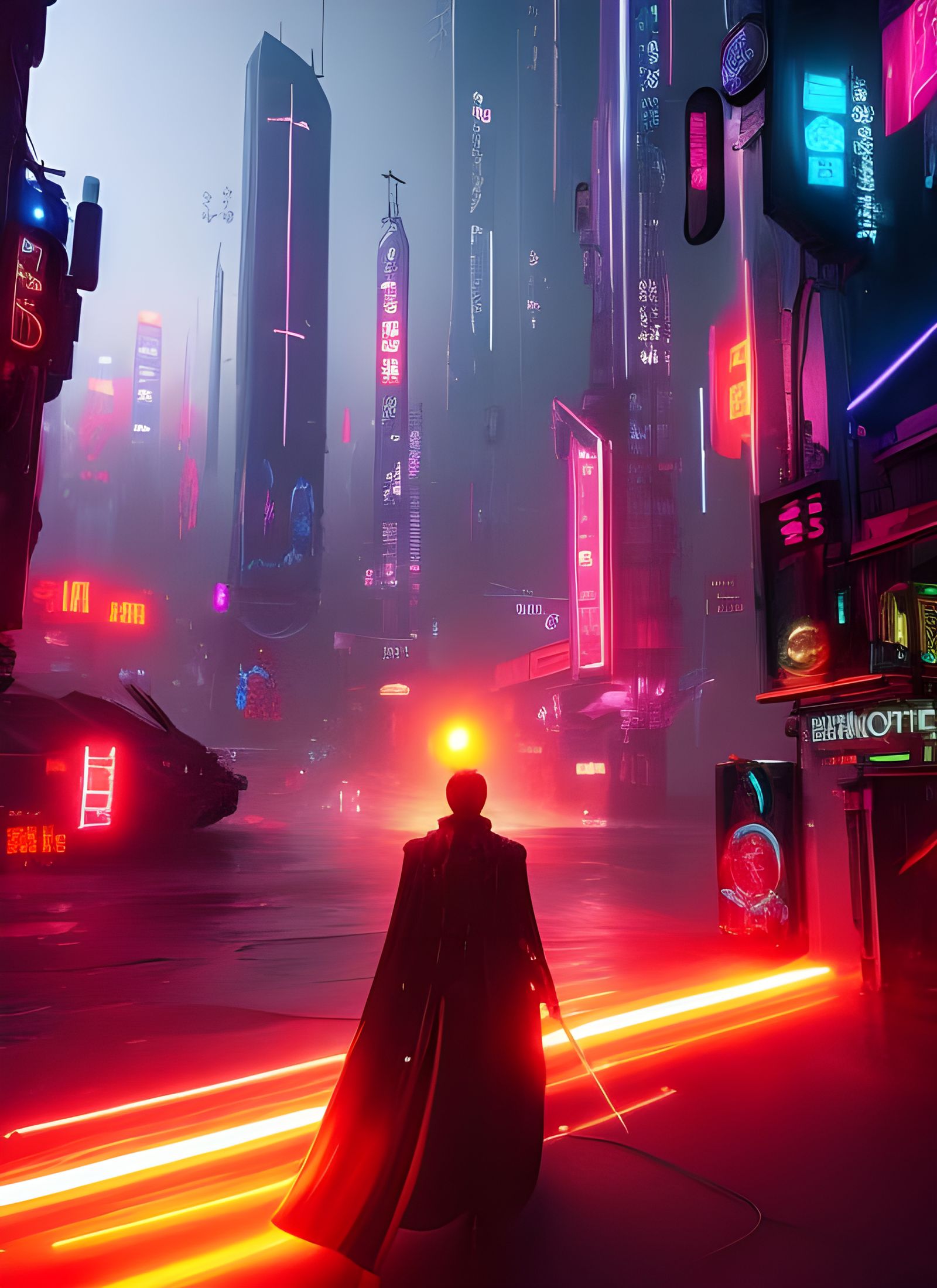 Cyberpunk Fairy Figurine in Neon Cityscape