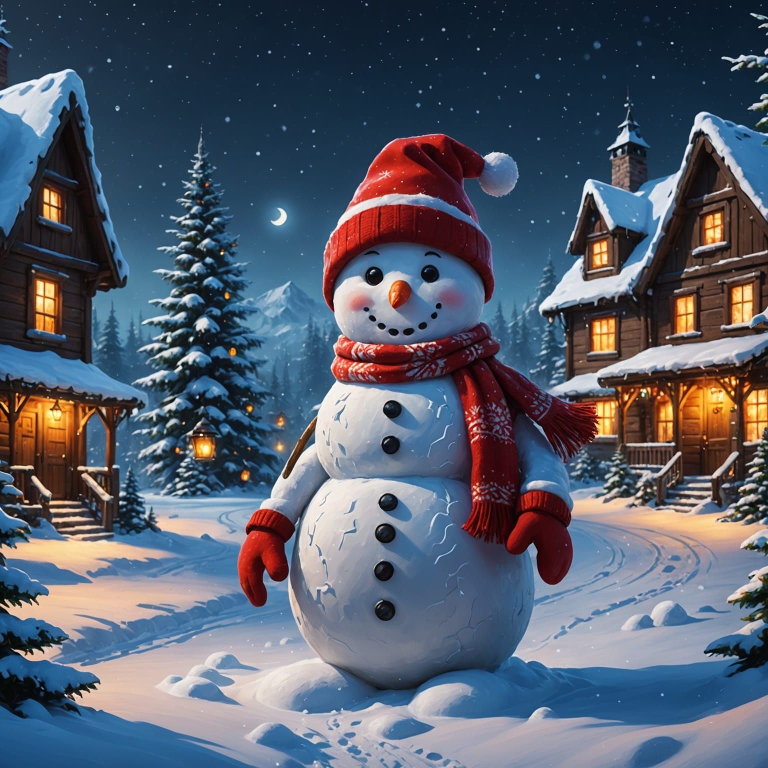 Winter Wonderland Scene in Oil Painting Style