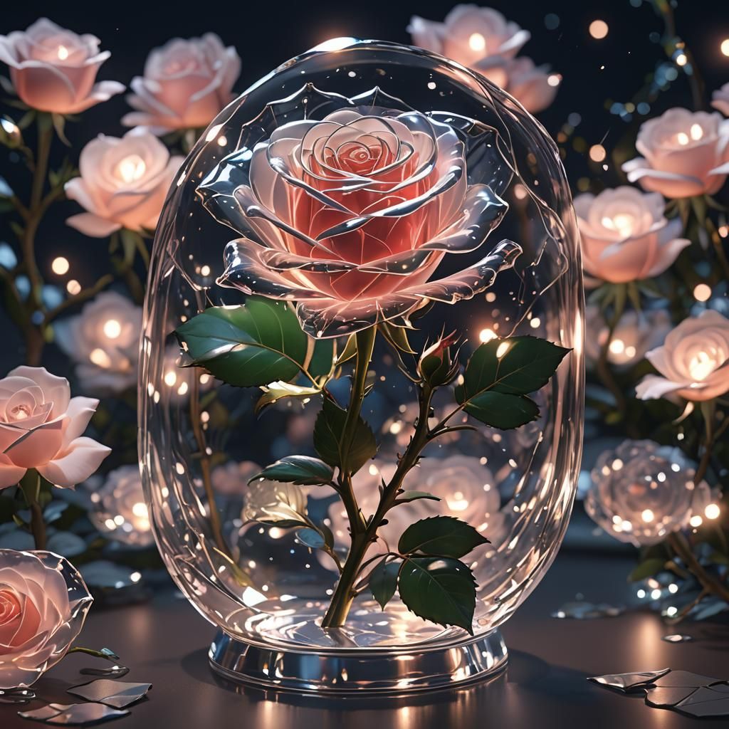 Glass Rose at Night: 3D Anime Style Art