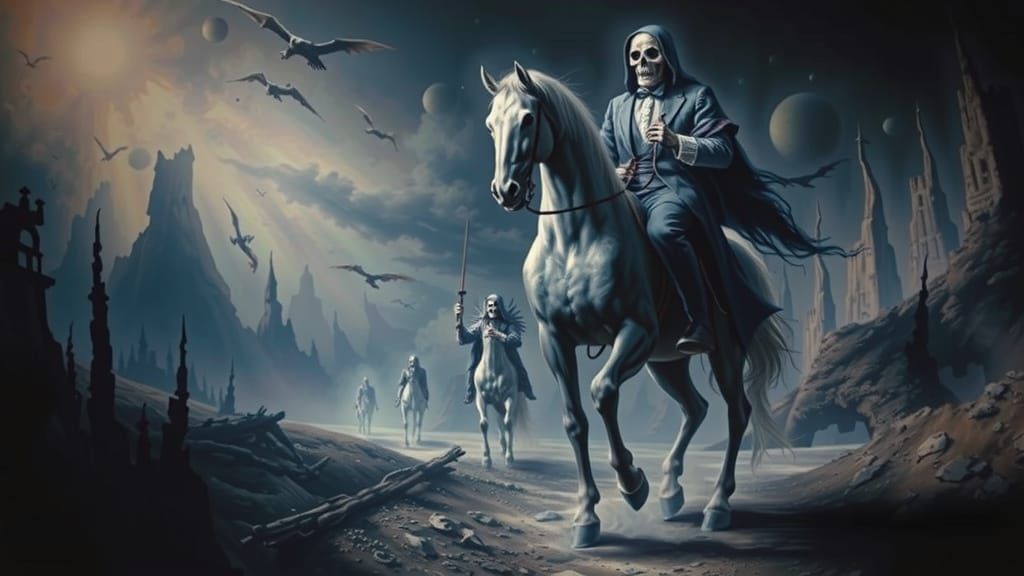 Four Horsemen of Apocalypse in Dark Victorian Fantasy