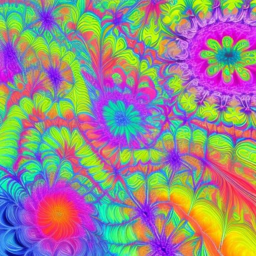 Surreal Rainbow Flowers in Liquid Metal Style